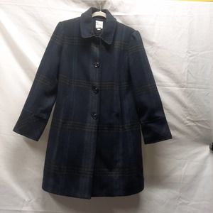 VTG Y2K Croft & Barrow Academia Wool Blend Blue Black Gray Plaid Pocket Coat Md.